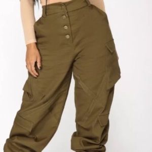 Fashion Nova Olive Amelia Oversized Cargo Pants